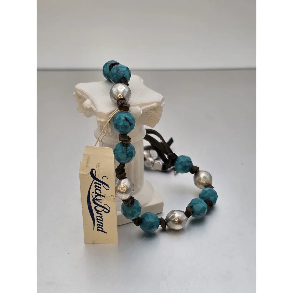 New LUCKY BRAND Bolero Bracelet or‎ Anklet Turquoise Silver Tone Suede Cord 11